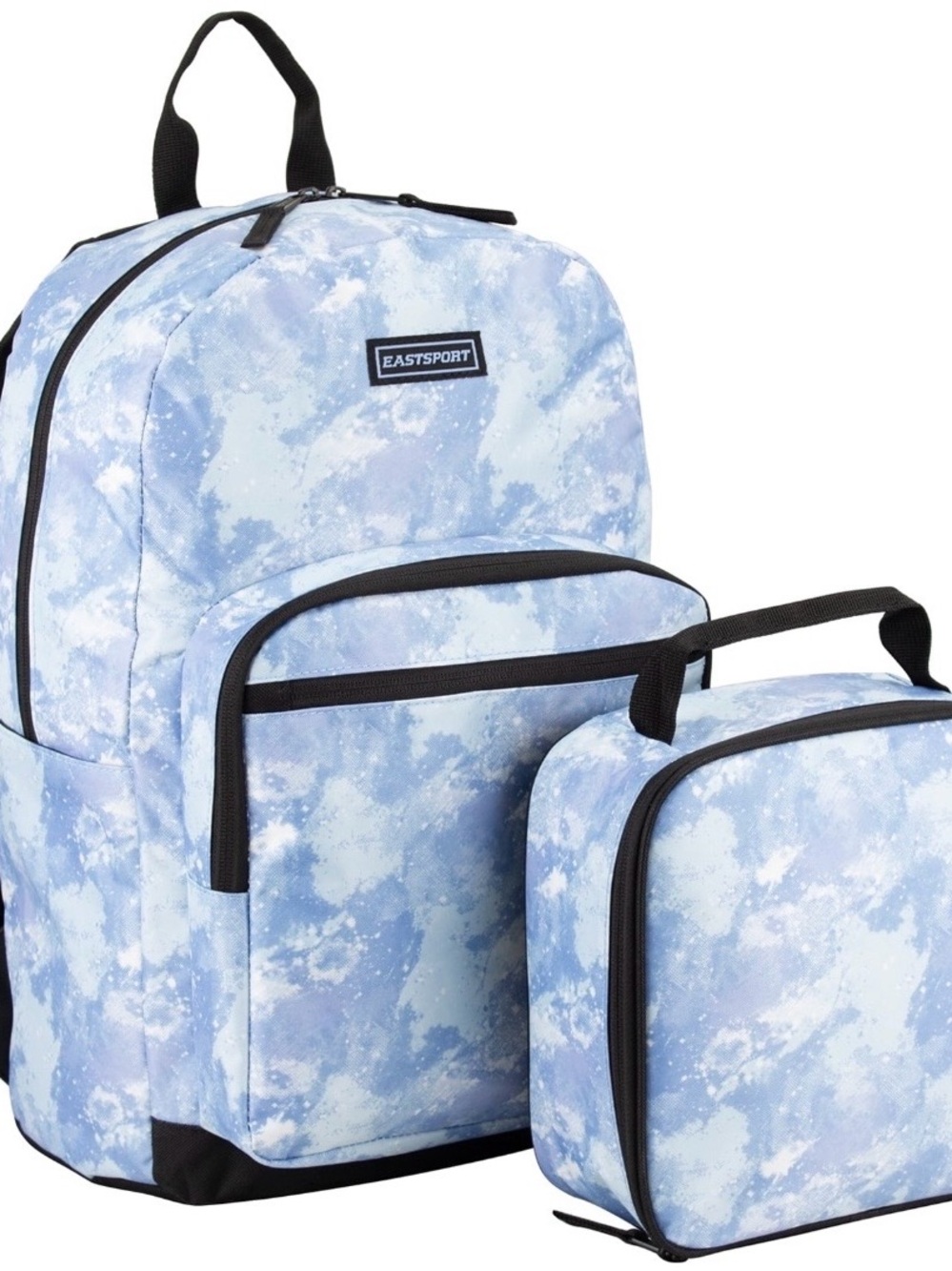 NWT Eastsport 17" Backpack & Lunch Box Set Pale Blue Galaxy Cloud Tie Dye New